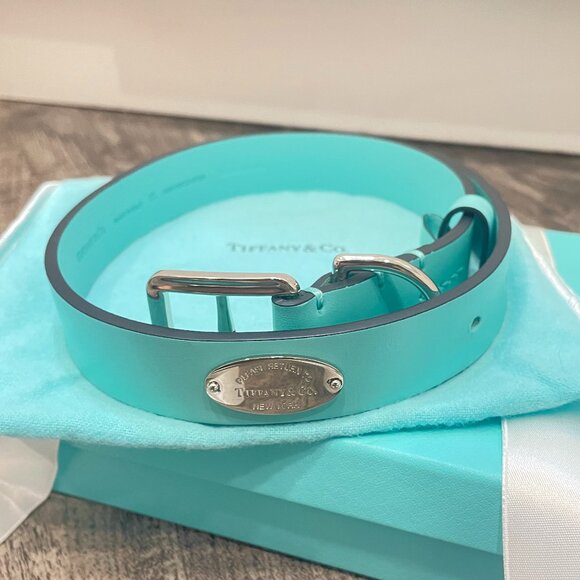 NWOT Tiffany & Co. Blue Leather Dog Pet Collar Size XL - Picture 1 of 15
